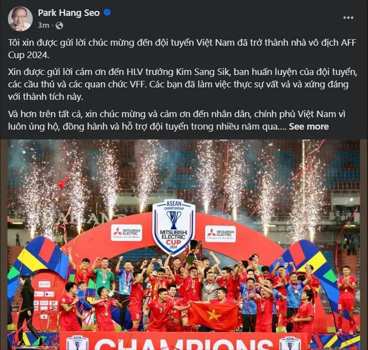 HLV Park Hang Seo Chúc Mừng ĐT Việt Nam